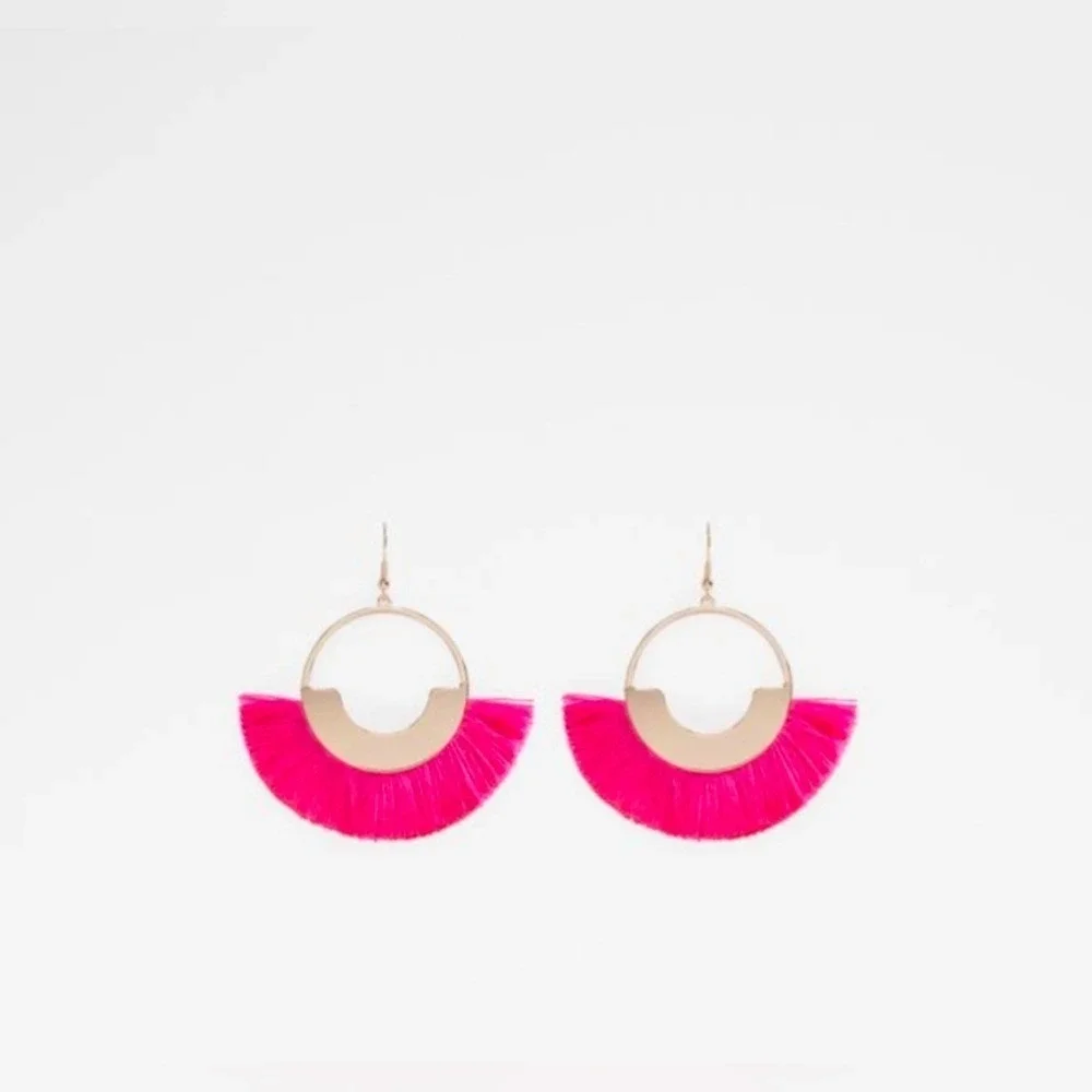 Aldo Sevelle Hot Pink Fringe Gold Tone Dangle Earrings NWT